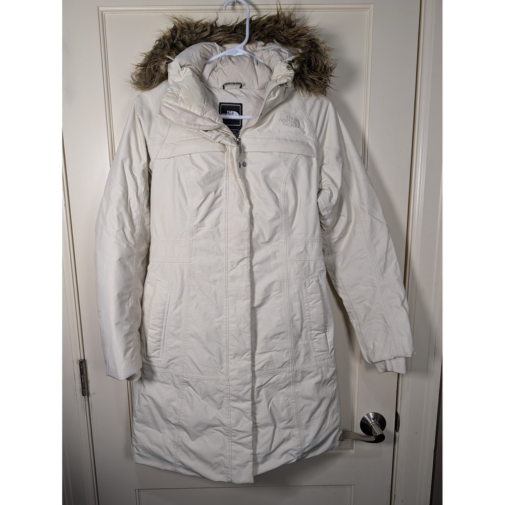 The North Face Arctic Down Parka Cream White HyVent Faux Fur Hood Jacket XS